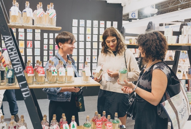 Buyers looks at products at a trade show