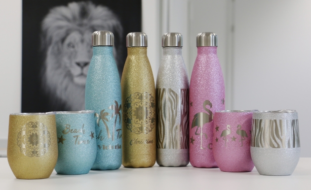 New engravable gifts available from Trotec including these glitter bottles