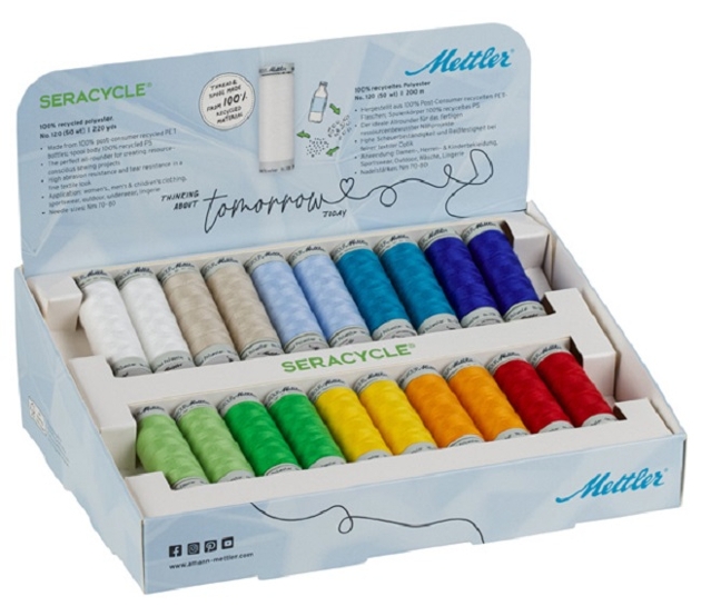 Branded display box of Mettler coloured threads