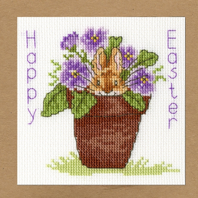 cross stitch mouse in a flower pot 