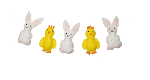 row of bunnies and ducks on string