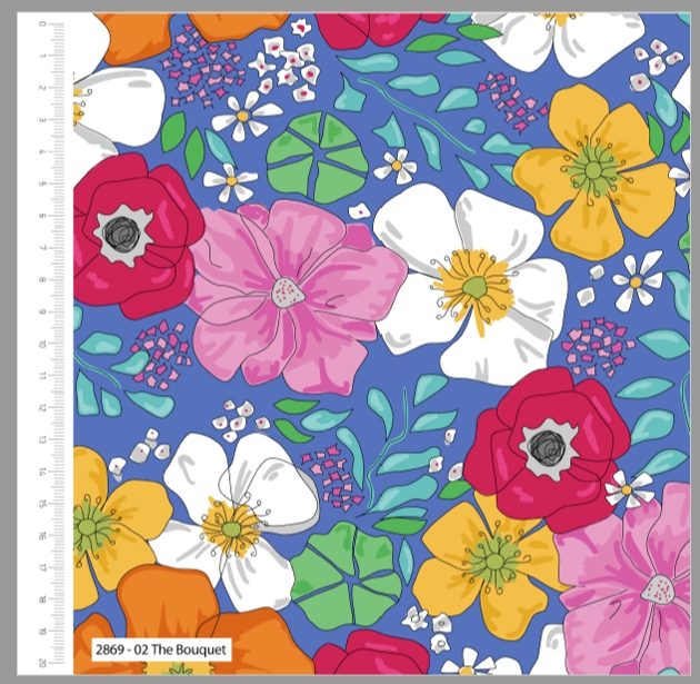 close up of brightly coloured floral fabric print