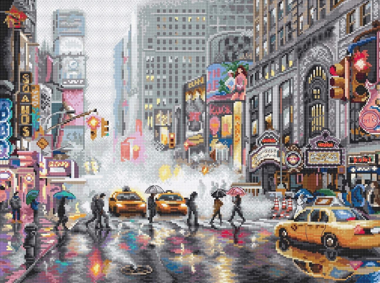 large cross stitch scene of New York 