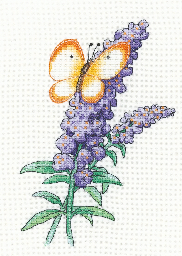 cross stitch pattern of a butterfly on lavender