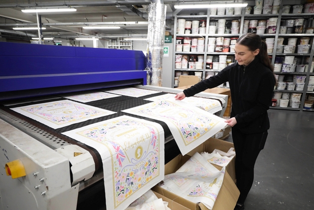 Ulster Weavers tea towel in production 