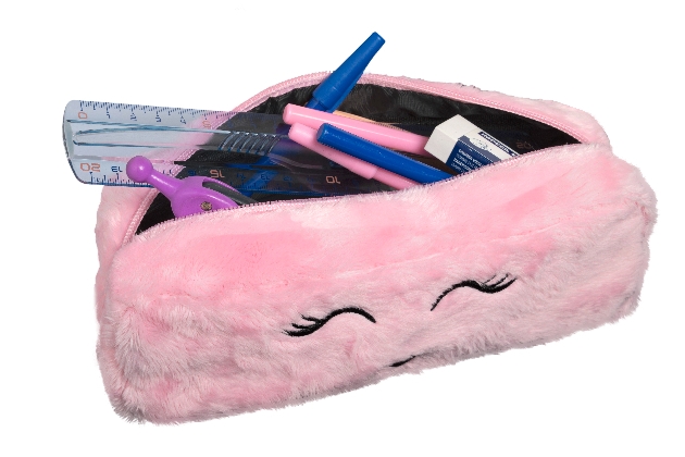 fluffy pink pencil cases with eyes