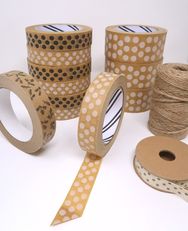 Various rolls of patterned kraft style tape