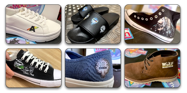 montage of shoes with printed personalised designs on