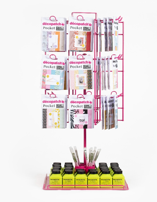 craft paper packets hanging off a wire stand for retail
