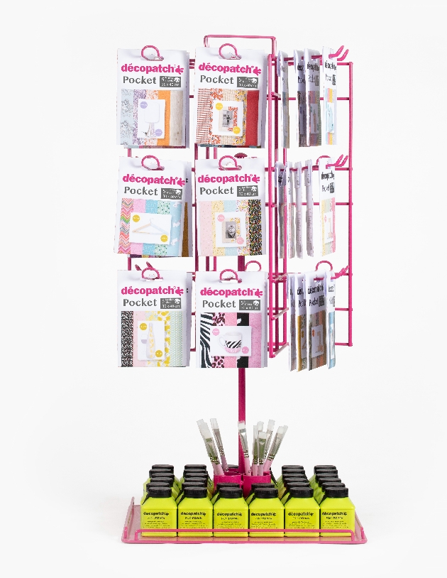 craft paper packets hanging off a wire stand for retail