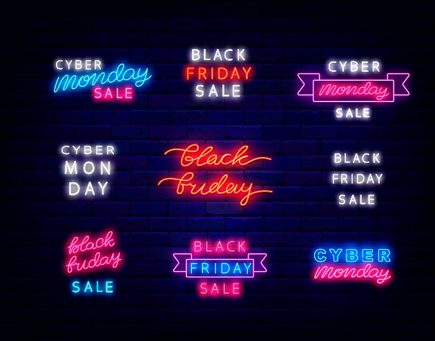 black Friday infographic with neon signage