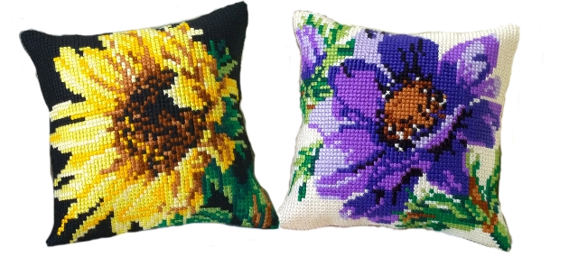 two floral tapestry cushions in floral design