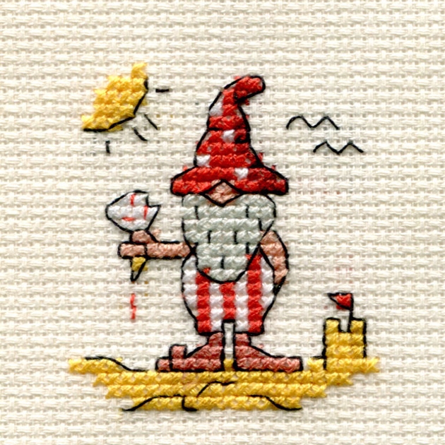 Gnome cross stitch holding an ice cream