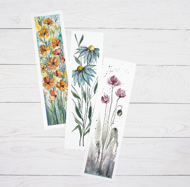 image of three watercolour design bookmarks