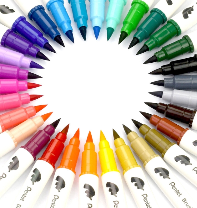 rainbow of pentel colouring pens