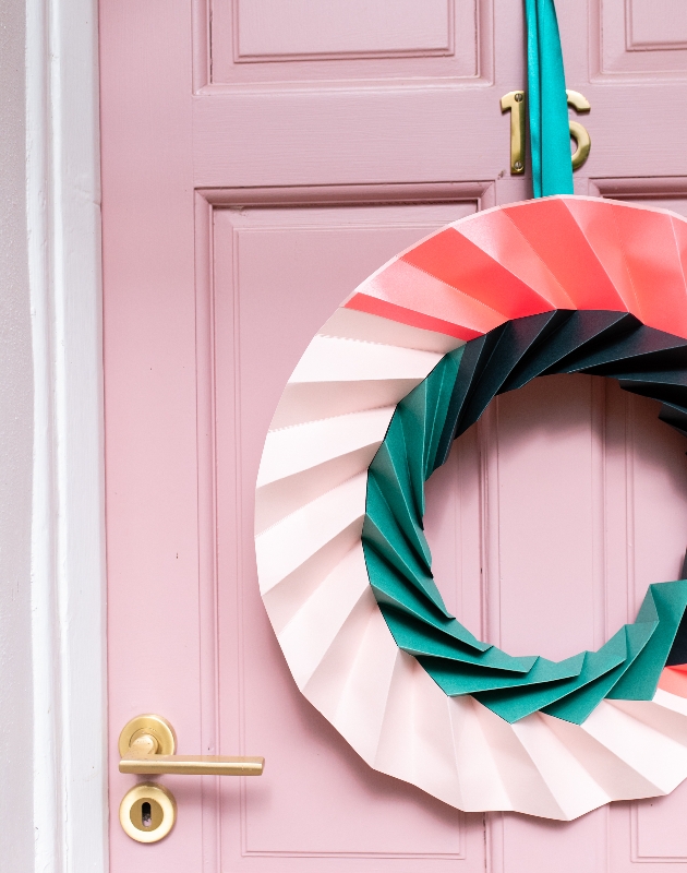 origami wreath for door in pastel colours 