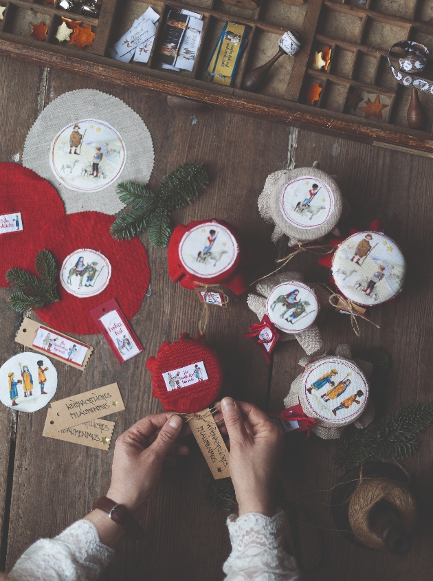 jam jar fabric covers in festive designs