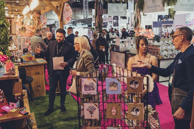 bustling exhibition stand offering cards