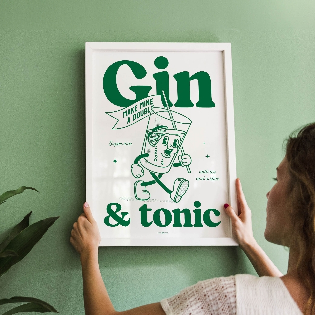 Gin & Tonic print and frame on wall 