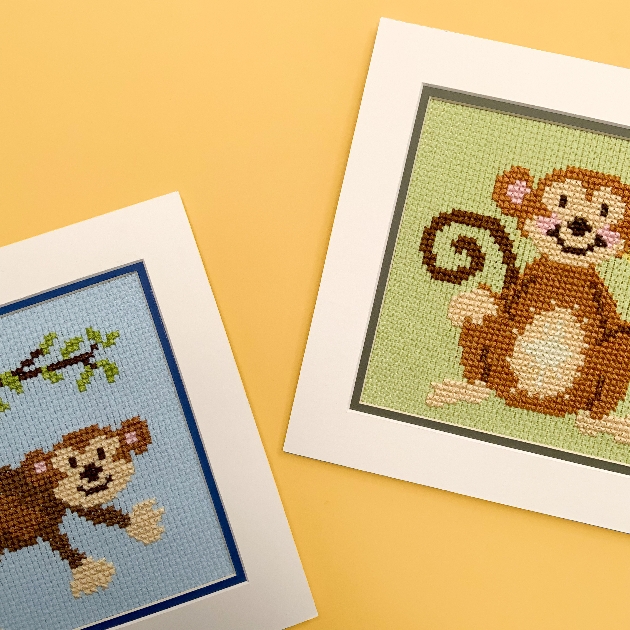 Two monkey cross stitch kits