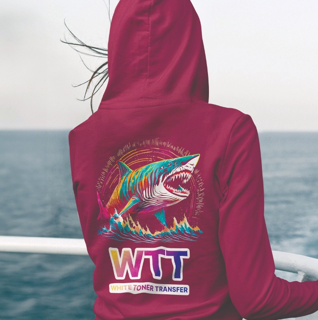 deep pink hooded jumper with shark design