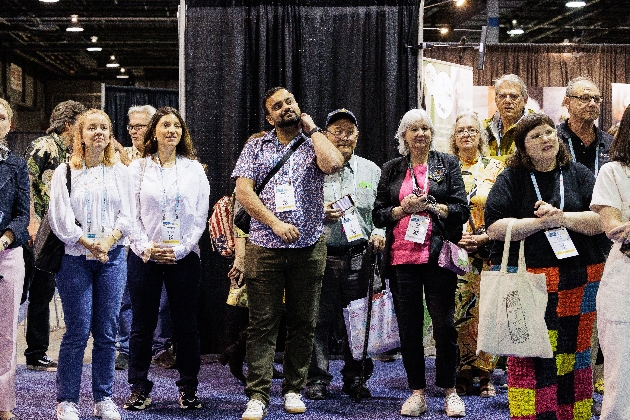 group of visitors at a trade show