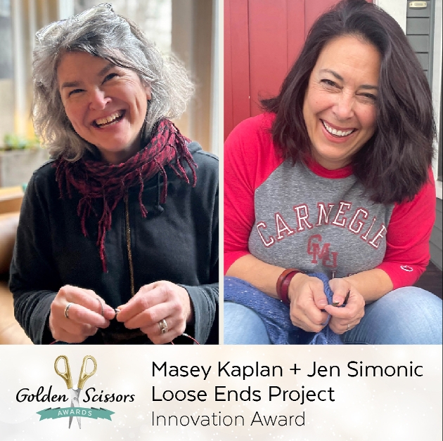 Image of two ladies knitting and smiling