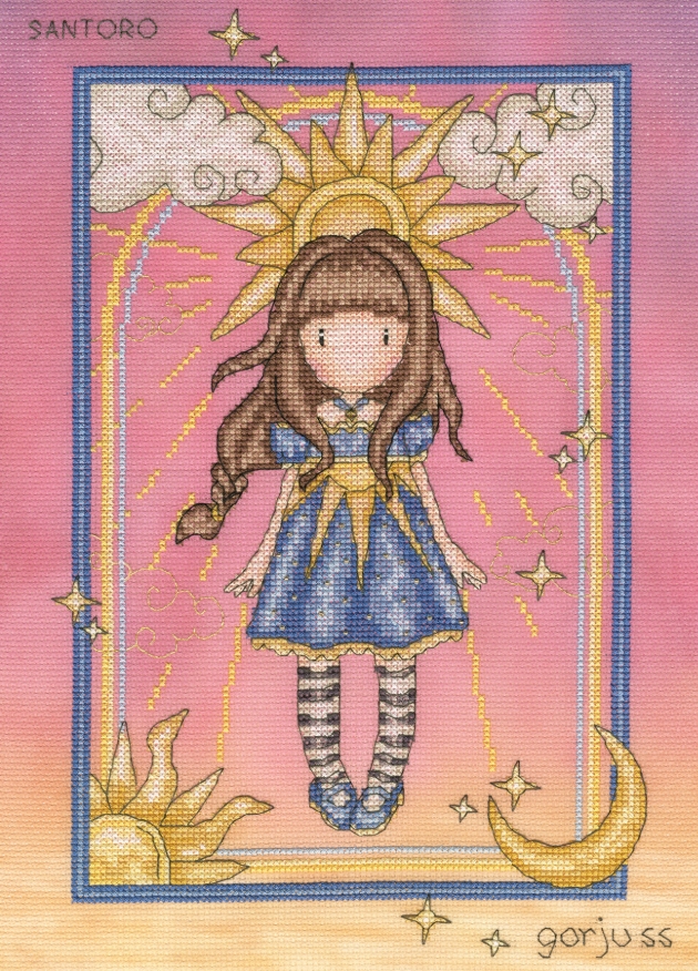 Gorjuss doll and sun cross stitch design