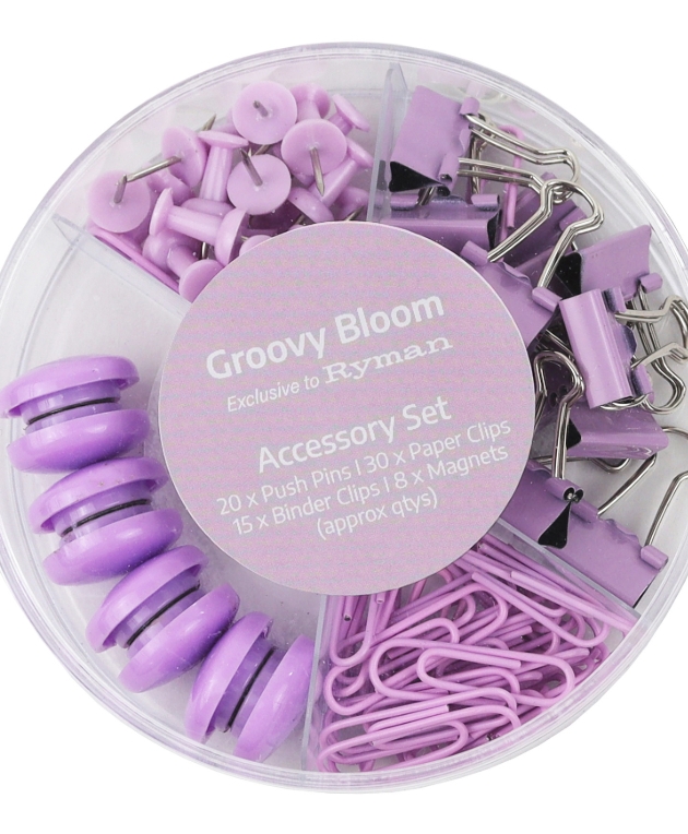 pot of lilac coloured pins and clips