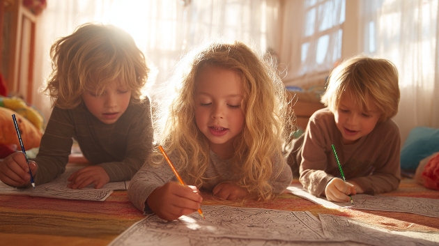 Children using crayola pens